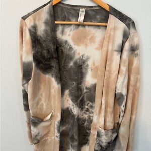 Pleasantly Tie-Dyed Open Cardigan in Beige, Black & Cream, Small